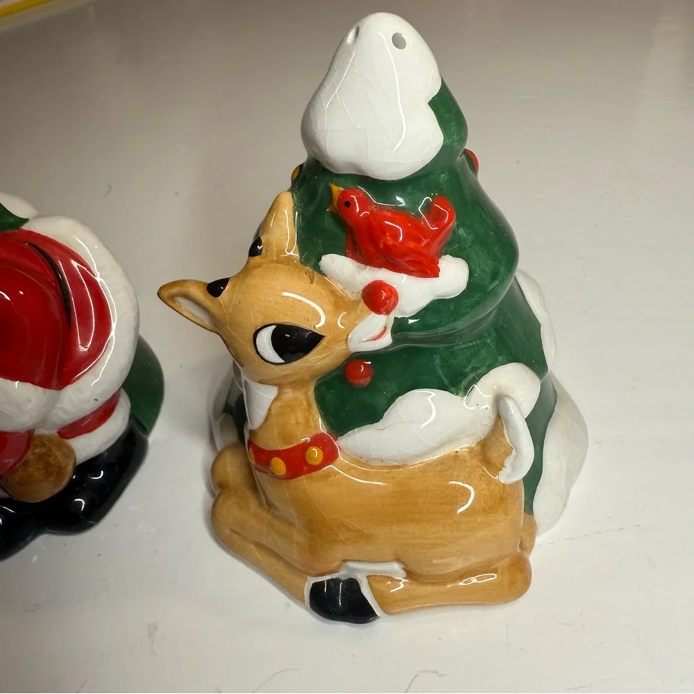 LENOX Rudolph The Red Nosed Nose Reindeer/Santa Claus Salt & Pepper Shakers 2002 - Picture 6 of 8